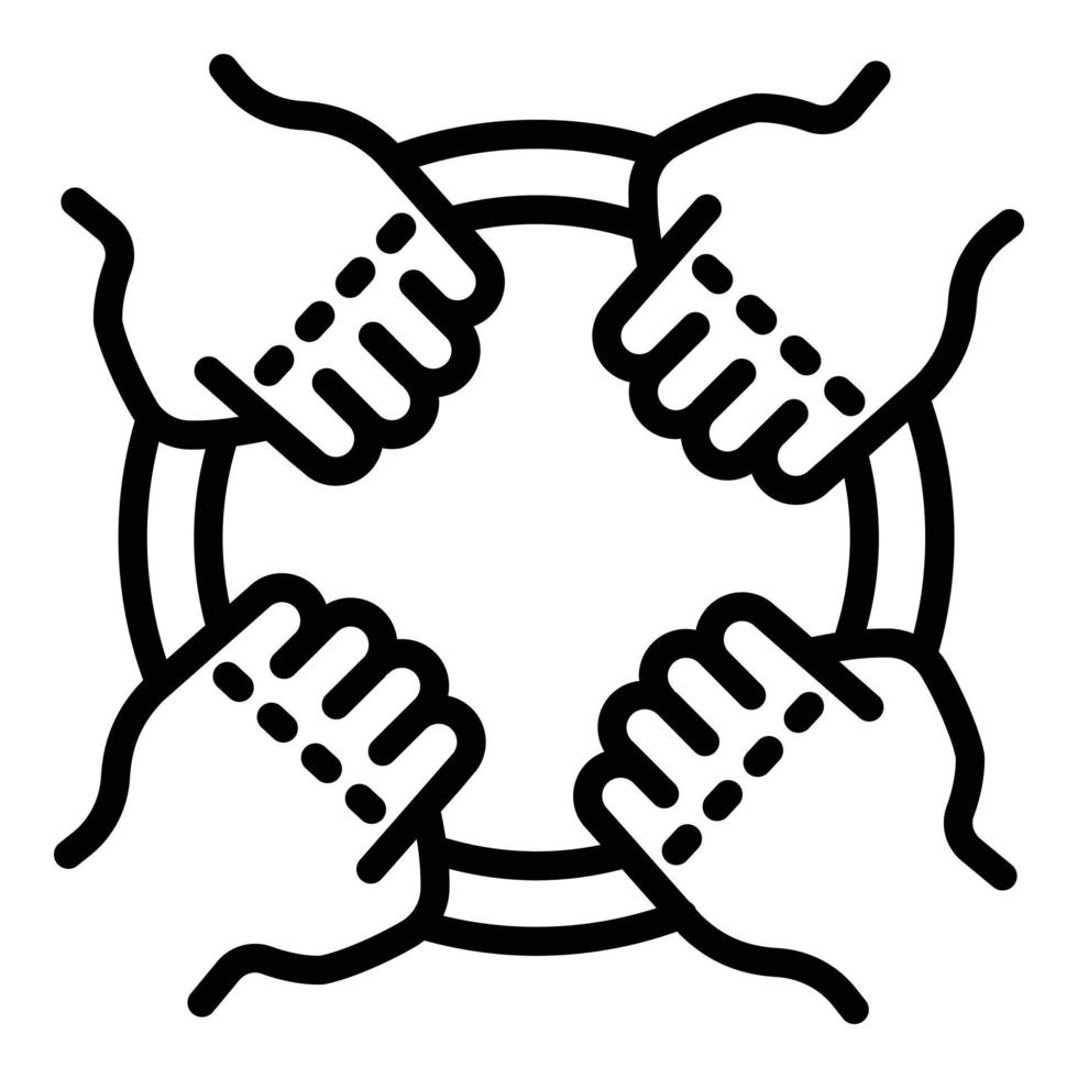 ícone de conexão de círculo de mão, estilo de estrutura de tópicos vetor