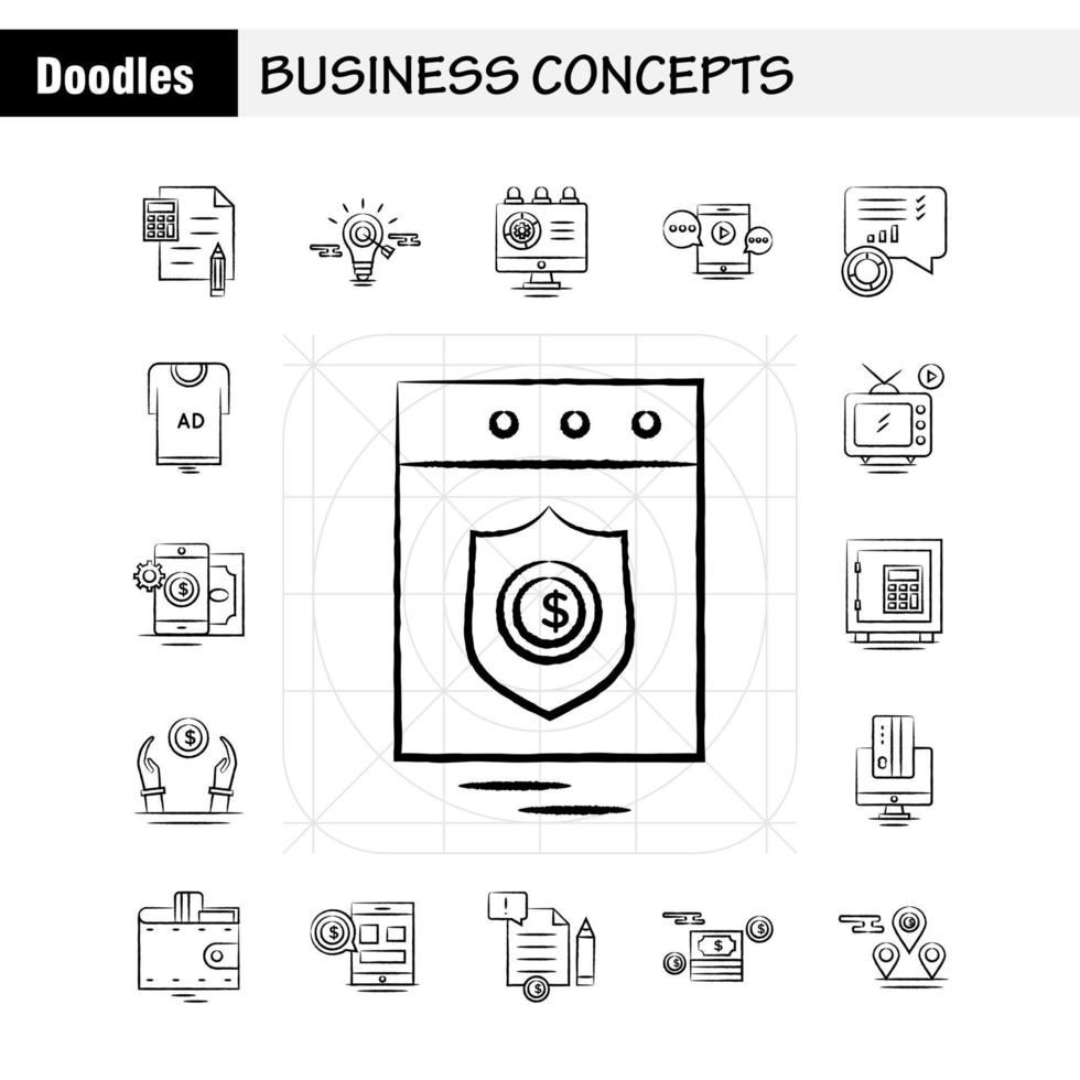 conceitos de negócios ícones desenhados à mão definidos para infográficos kit uxui móvel e design de impressão incluem escala vetor bússola educação monitor computador avatar compartilhar coleção infográfico moderno
