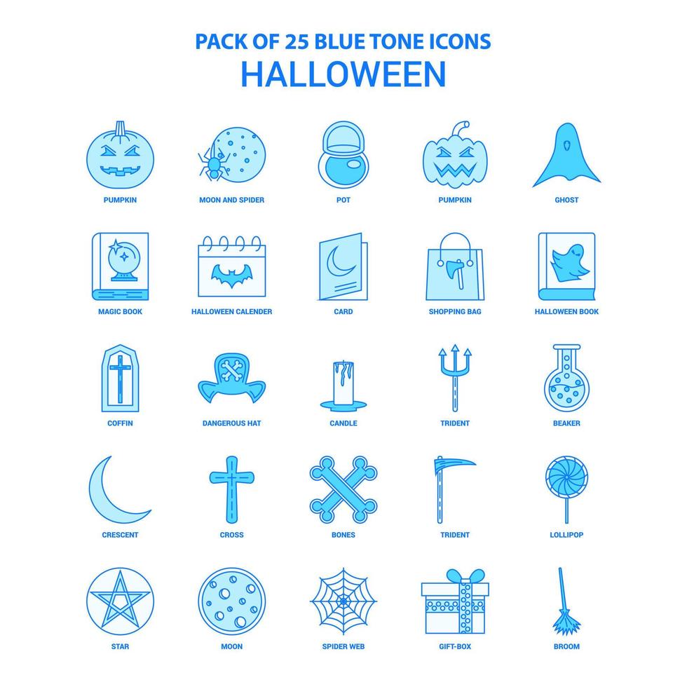 pacote de ícones de tom azul de halloween 25 conjuntos de ícones vetor
