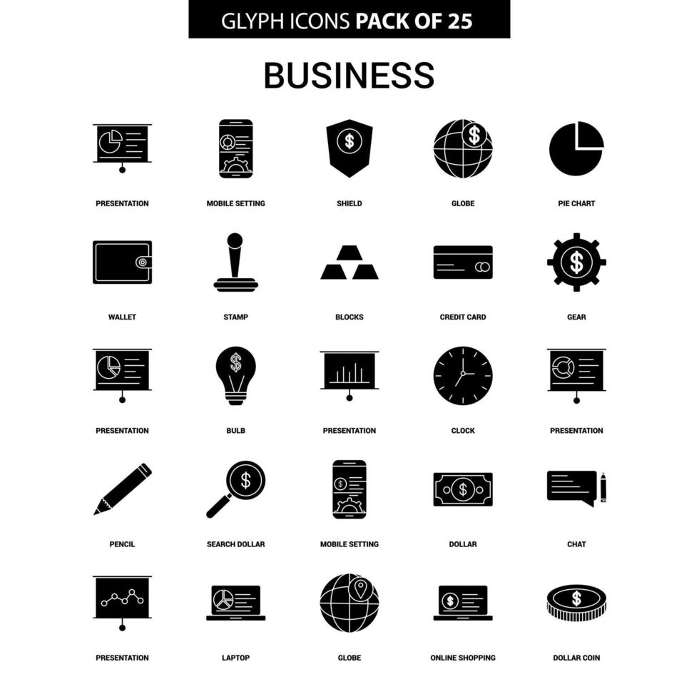 conjunto de ícones de vetor de glifo de negócios