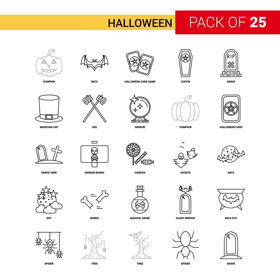 ícone de linha preta de halloween 25 conjunto de ícones de contorno de negócios vetor