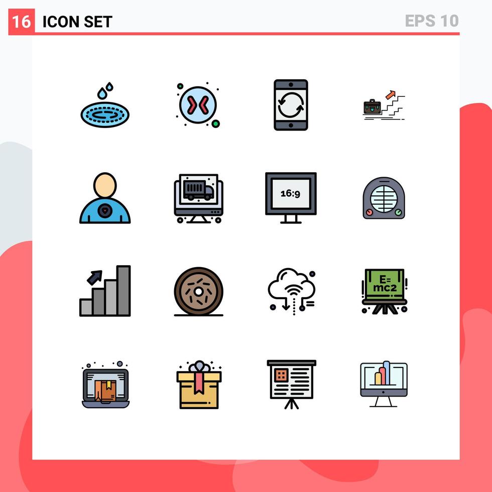 16 interface de usuário pacote de linha cheia de cores planas de sinais e símbolos modernos de crescimento de carreira de celular de líder pessoal editável elementos de design de vetor criativo