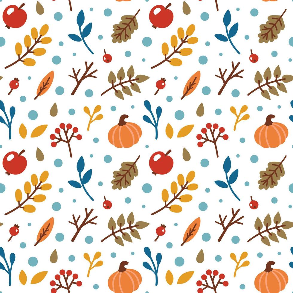 padrão sem emenda de outono, tecido, têxtil, textura. ilustração floral em vetor. padrão de queda. elementos de outono - abóbora, maçã, folhas, bagas. vetor