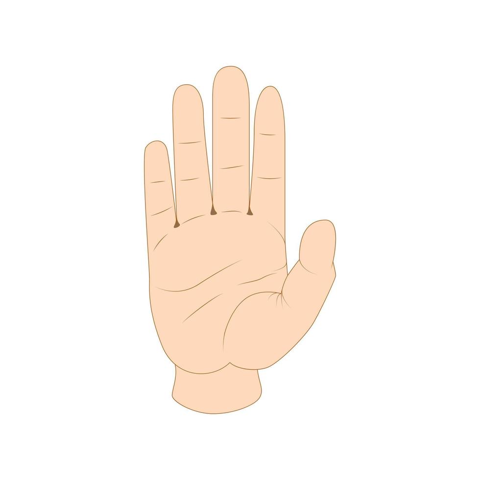 mão mostrando o ícone de cinco dedos, estilo cartoon vetor
