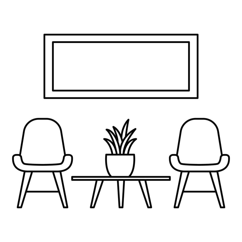 ícone de cadeira e planta de sala, estilo de estrutura de tópicos vetor
