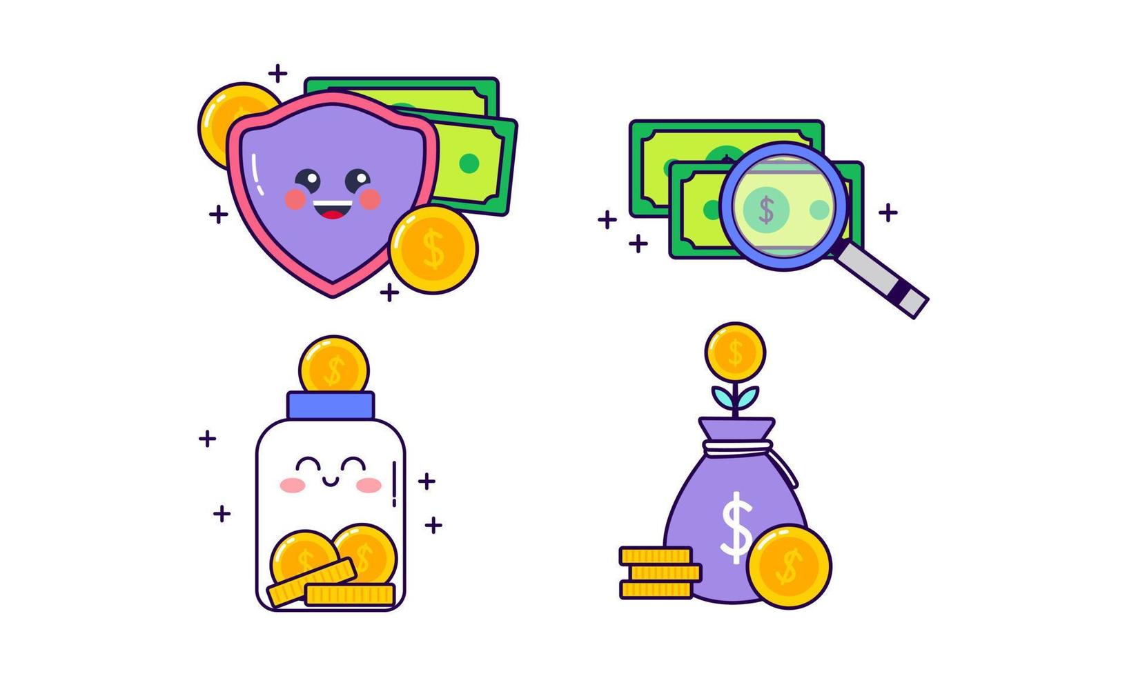 adesivo de finanças kawaii de elementos de negócios e finanças. doodle adesivo de finanças vetor