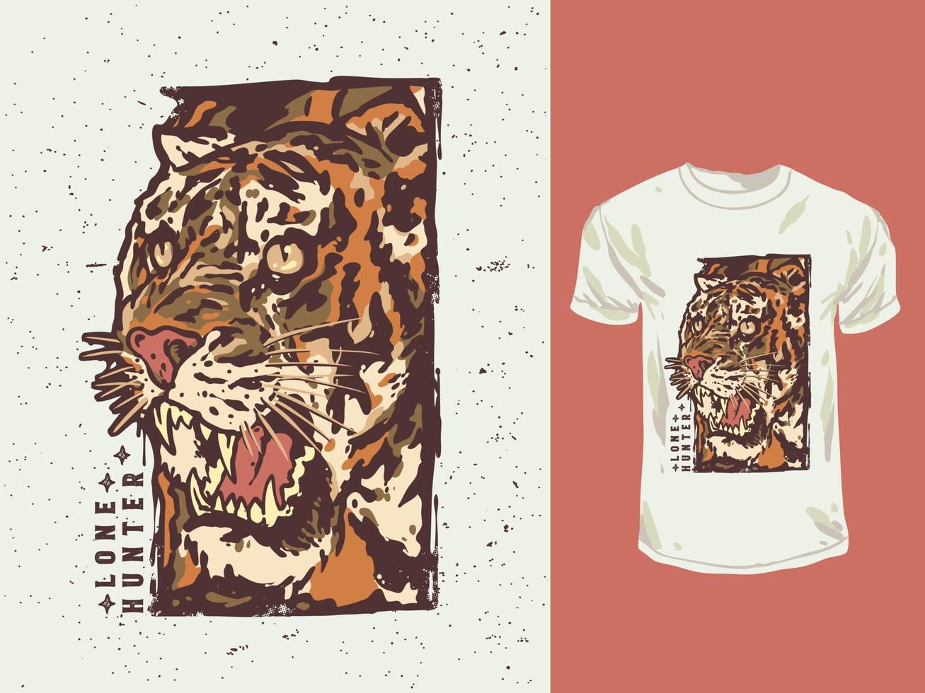 ilustração de camiseta de estilo vintage de tigre zangado vetor