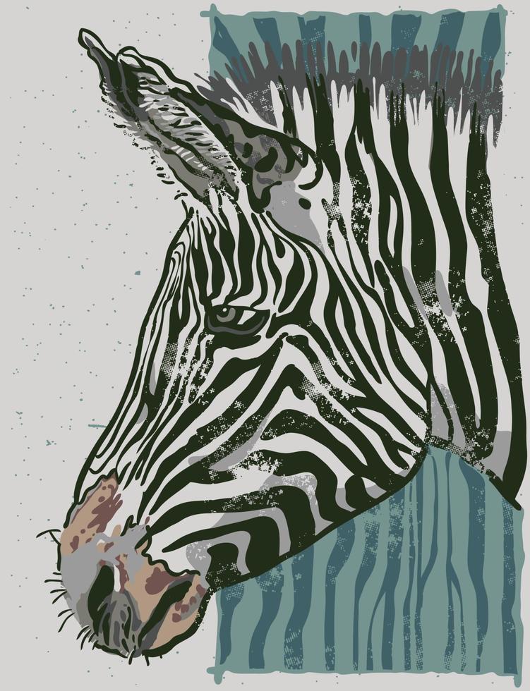 a ilustração desenhada à mão de cabeça de zebra selvagem vetor
