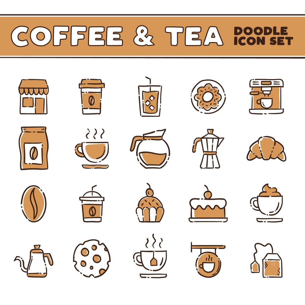 ícones de doodle de café e chá. café loja ilustrações desenhadas à mão. vetor