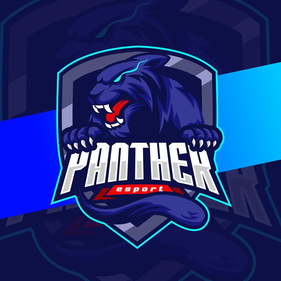 personagem de design de logotipo esport de mascote de cabeça de pantera com raiva para esportes e jogos vetor