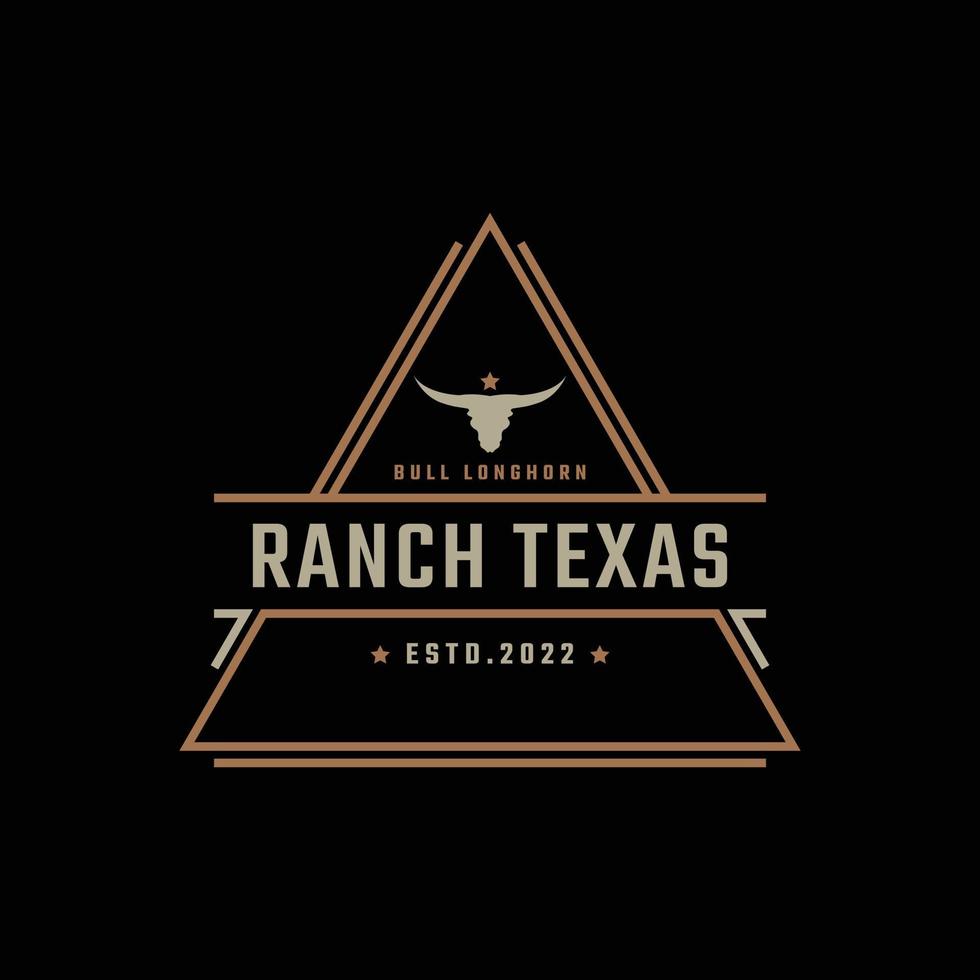 emblema retrô vintage texas longhorn, estilo linear de design de logotipo de gado de touro do país ocidental vetor