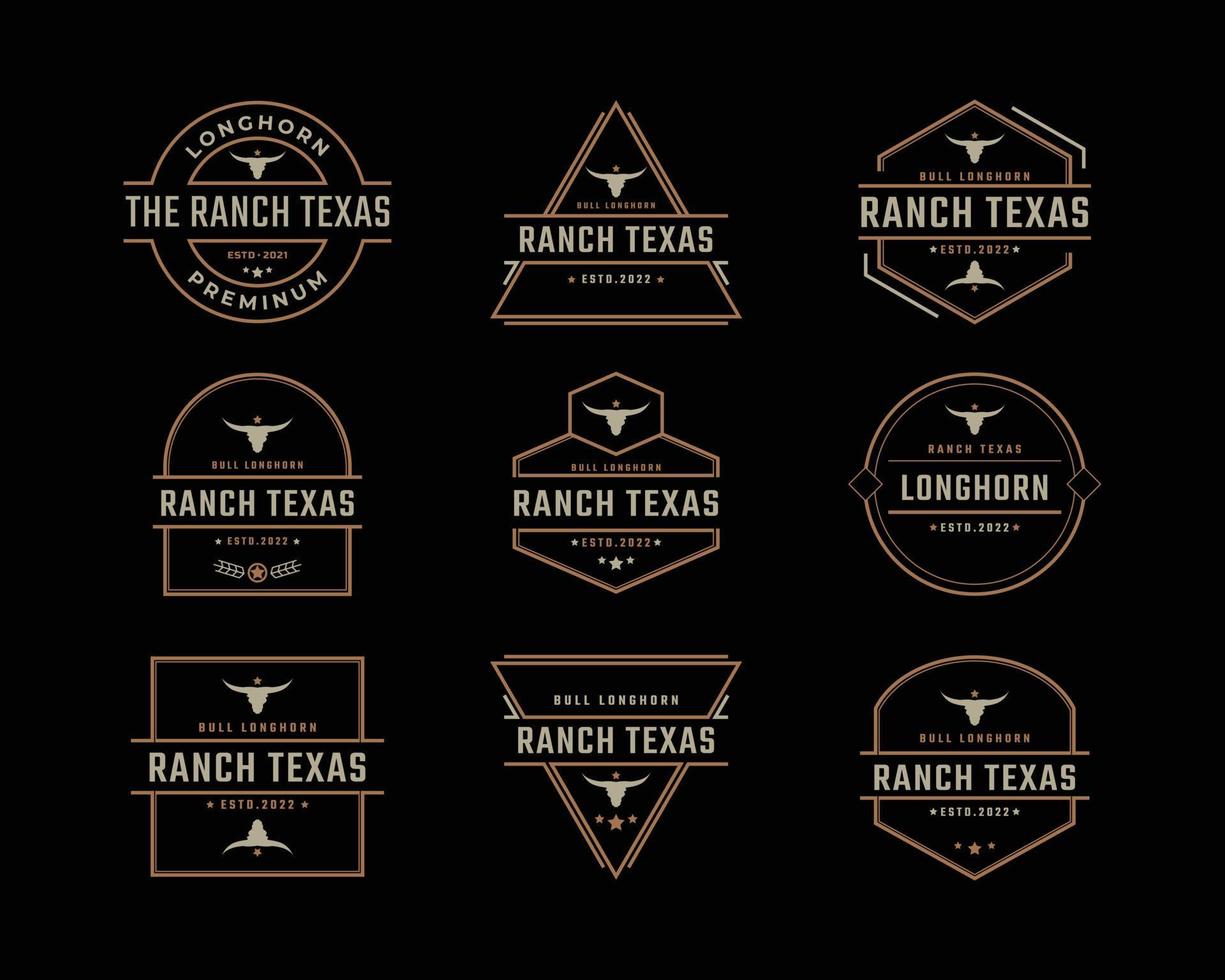 emblema retrô vintage texas longhorn, estilo linear de design de logotipo de gado de touro do país ocidental vetor