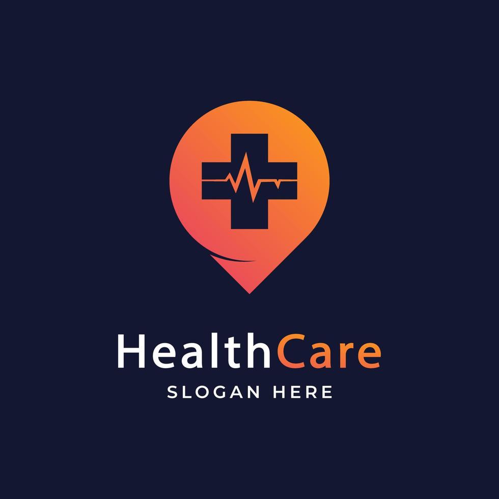 logotipo de saúde de farmácia médica com ilustração de ícone de vetor de localização de ponto de pino