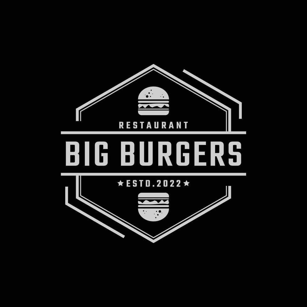 distintivo retrô vintage emblema hamburguer de hamburguer para restaurante de fast food design de logotipo estilo linear vetor