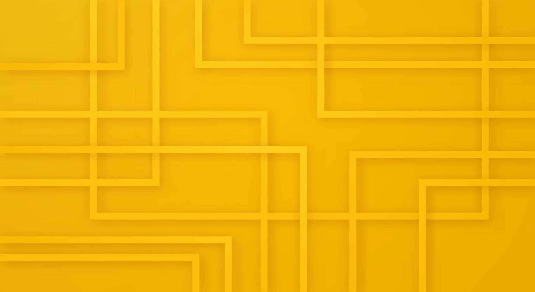 linhas de corte de papel de linhas geométricas quadradas 3d abstratas com padrão de decoração realista de cores amarelas vetor
