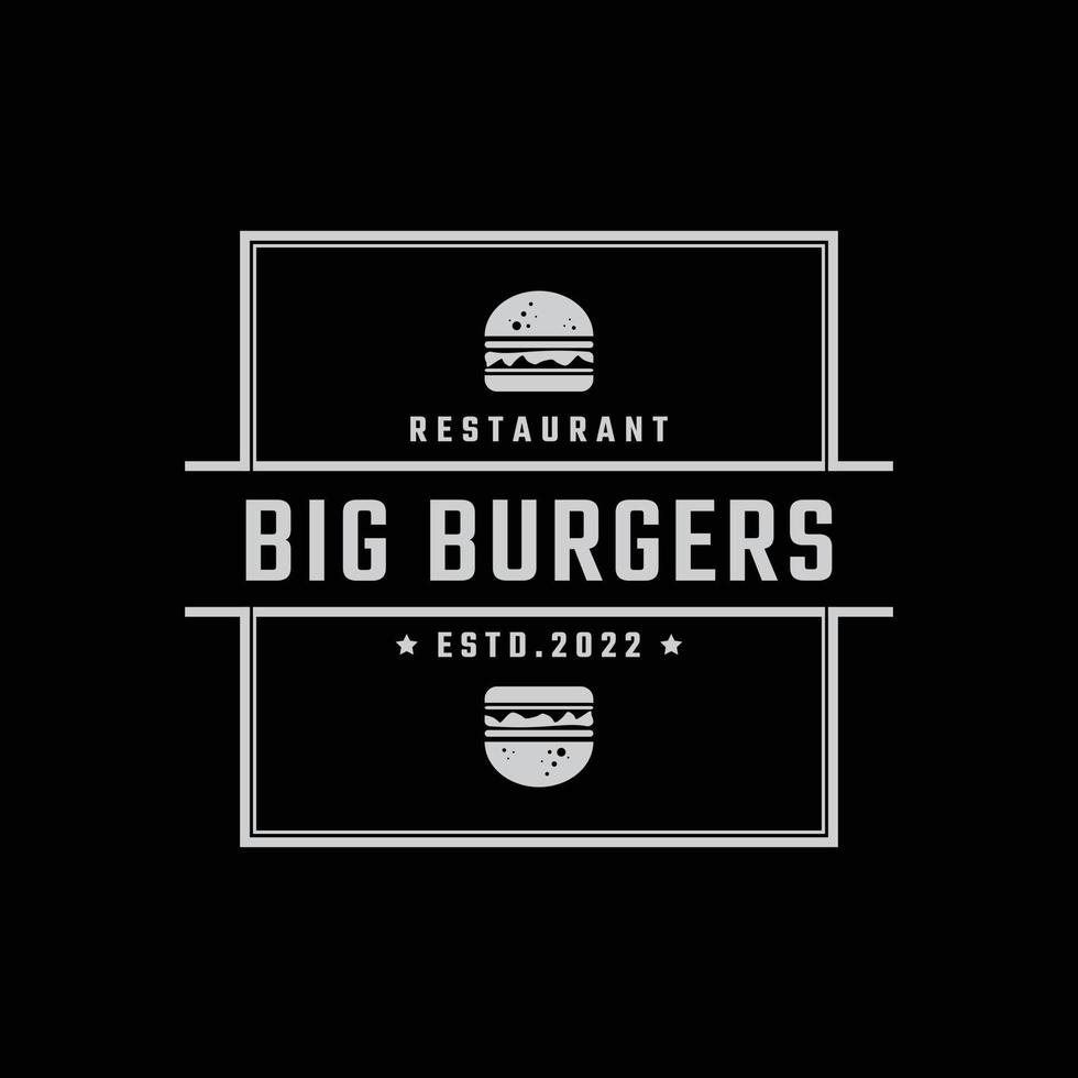 distintivo retrô vintage emblema hamburguer de hamburguer para restaurante de fast food design de logotipo estilo linear vetor