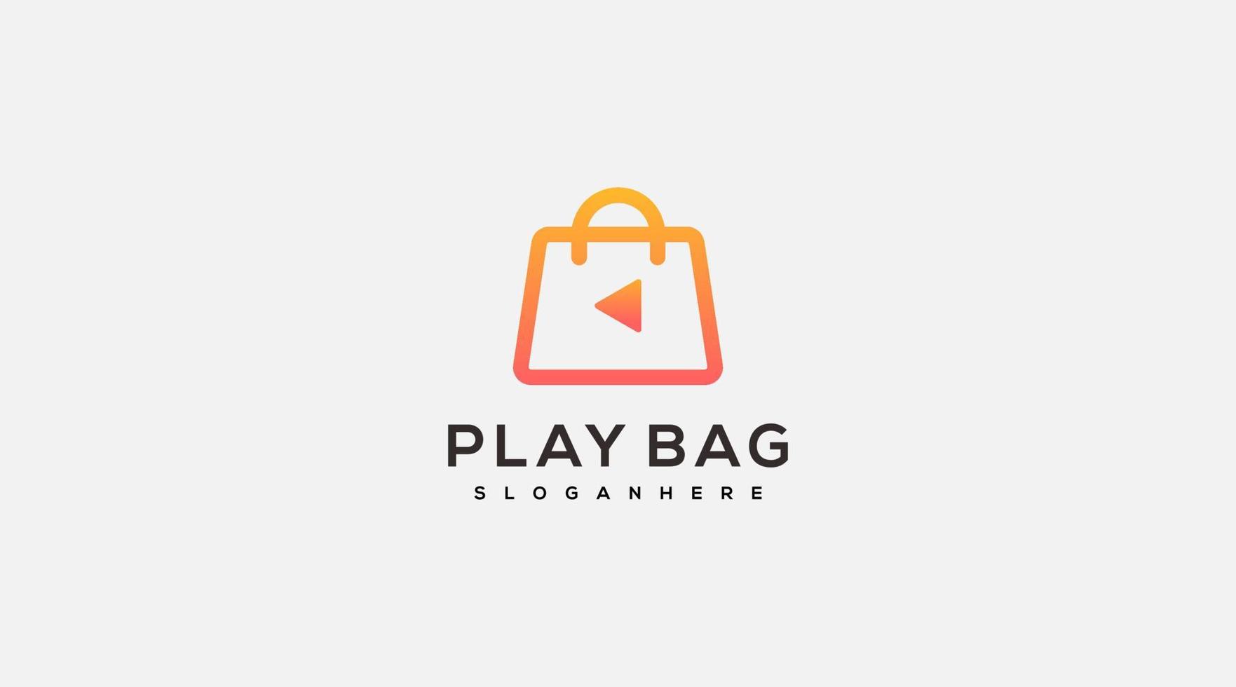 sacola de compras com design de logotipo de botão play laranja vetor