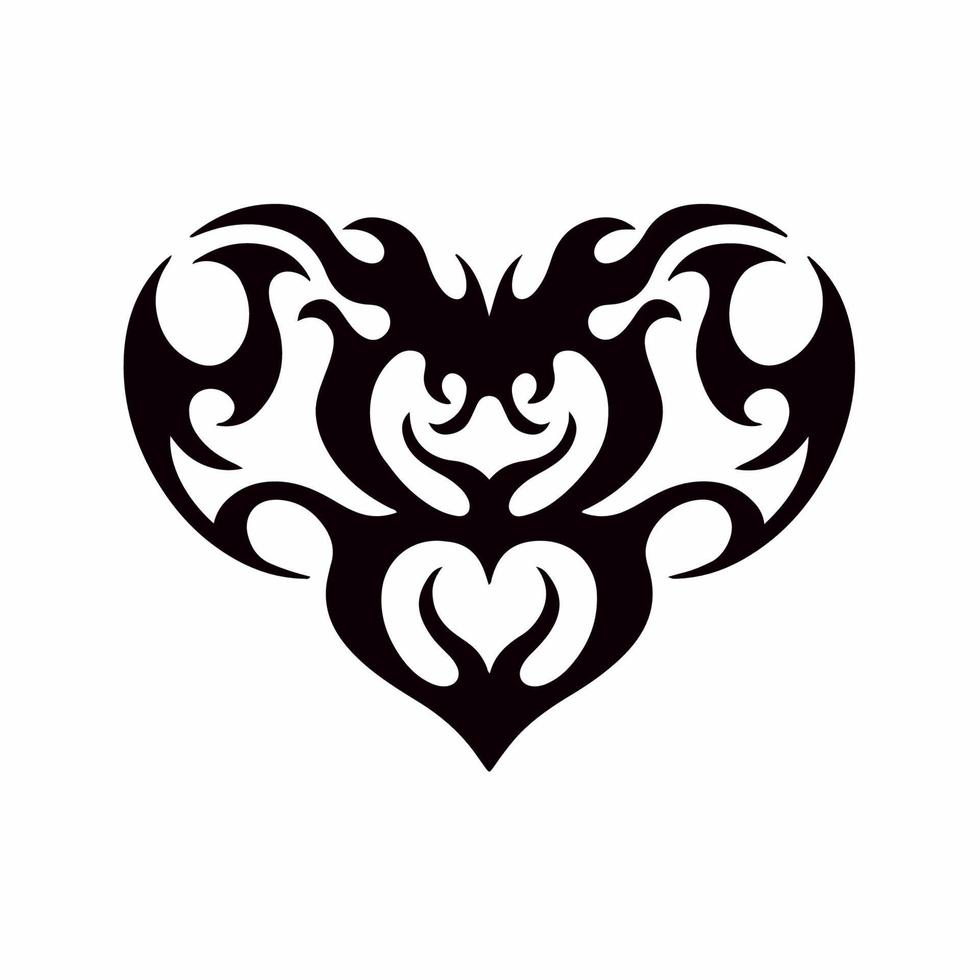 logotipo de símbolo de amor de coração em fundo branco. conceito de design de tatuagem de estêncil tribal. ilustração em vetor plana.