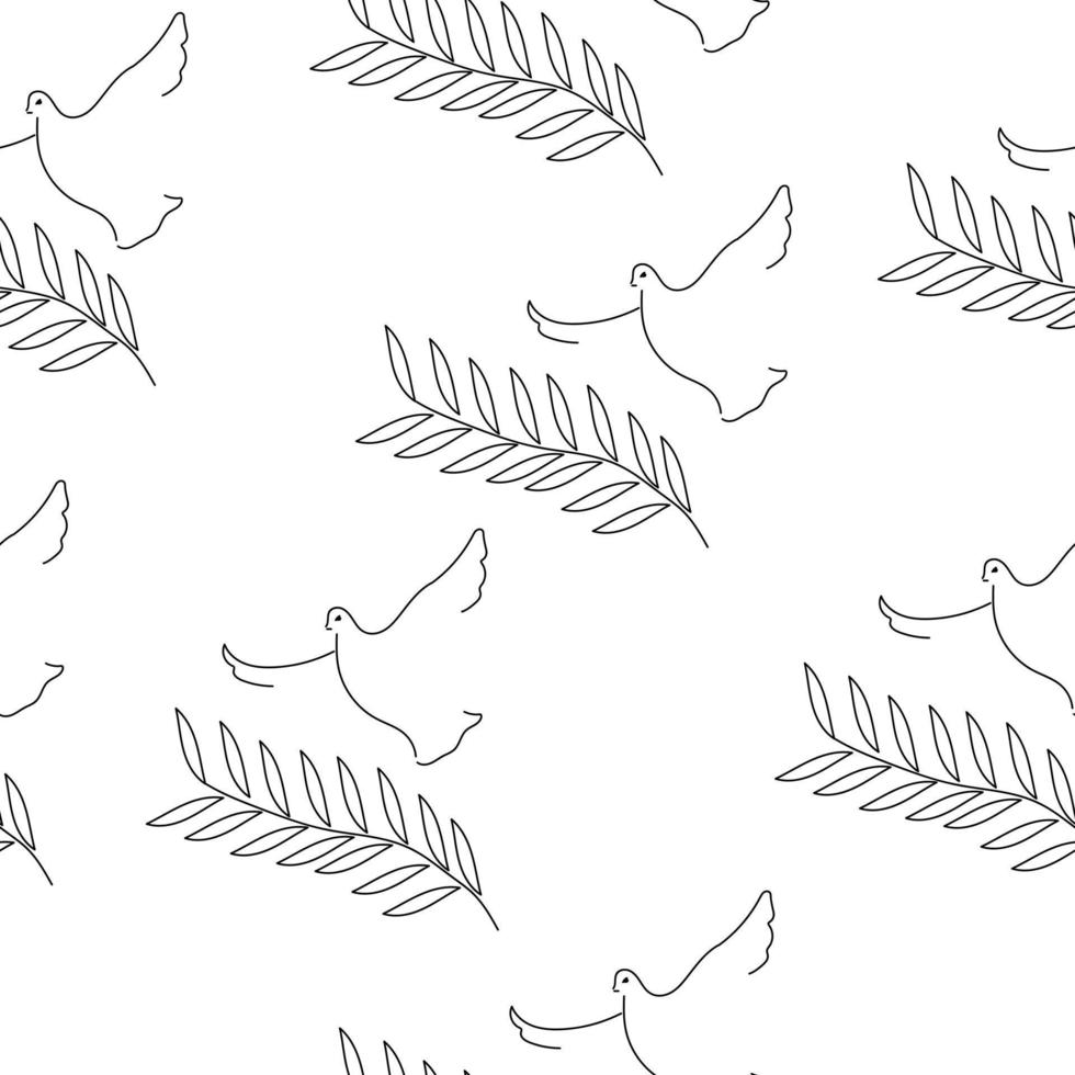 pássaro da paz e arte da linha de contorno do ramo no fundo branco vetor