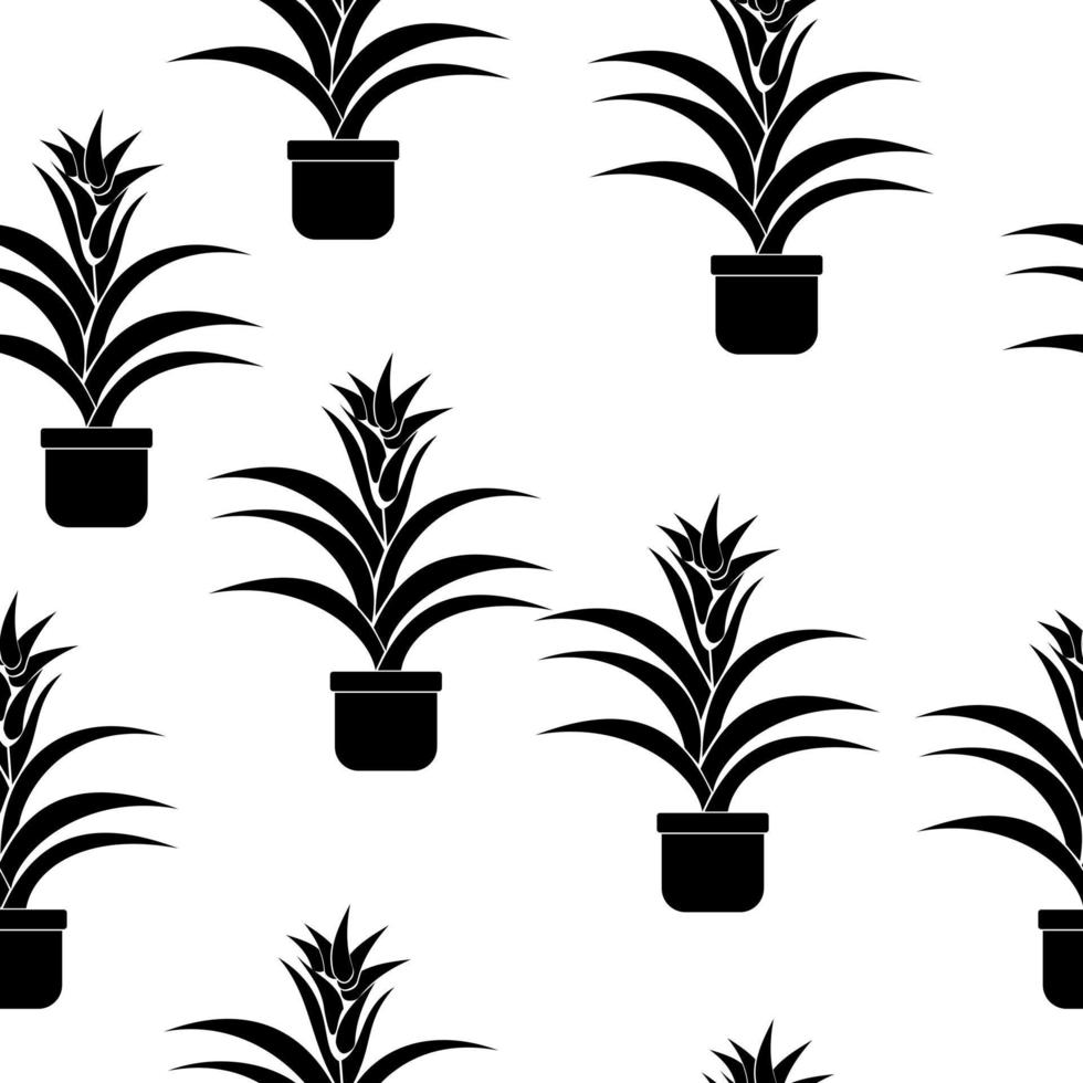 Plantas bromélias silhueta padrão perfeito, planta em vaso florescendo no fundo branco vetor