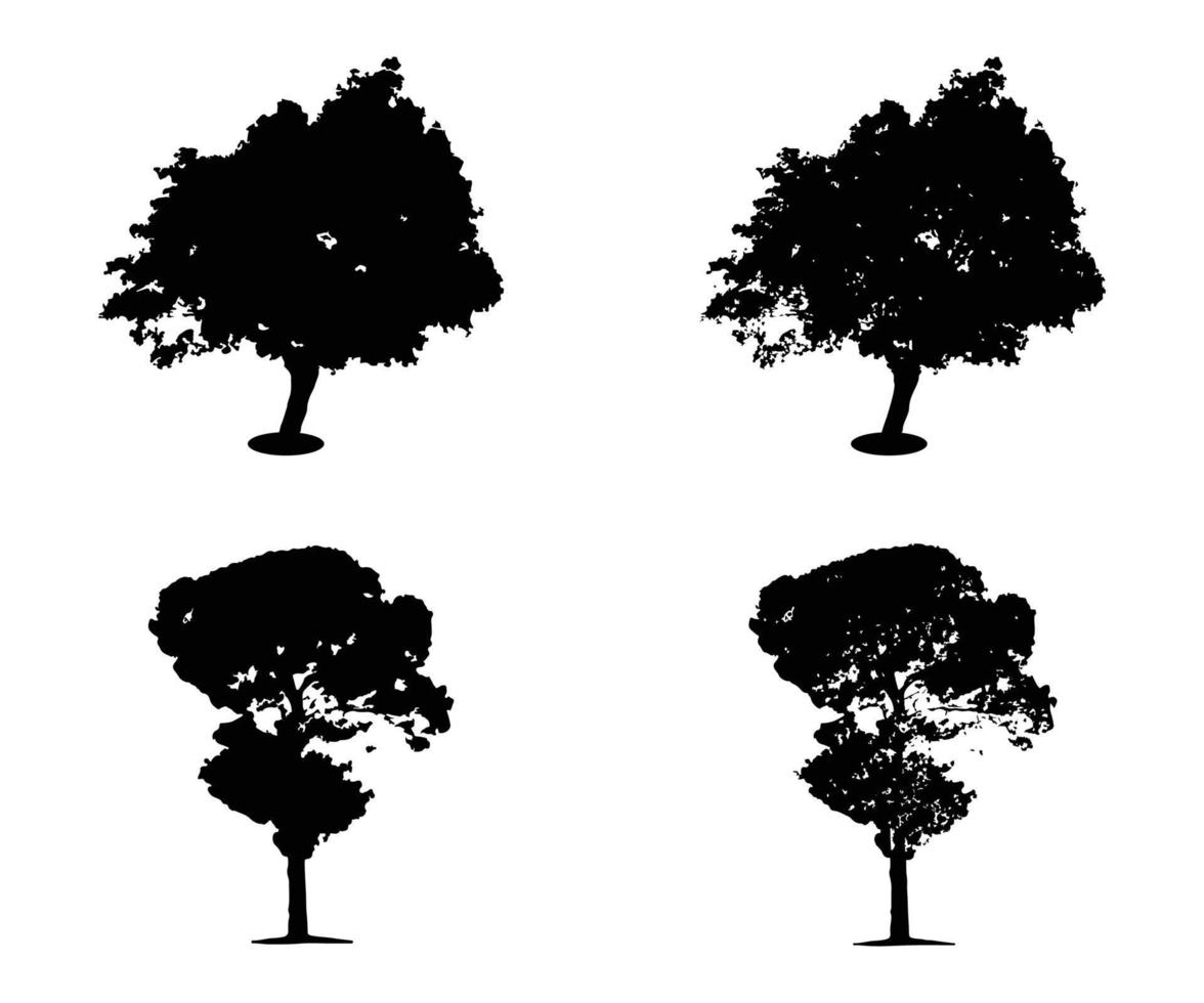 vetor de silhueta de árvore. silhuetas de árvores isoladas da floresta em preto sobre fundo branco. conjunto vetorial de silhuetas de árvores