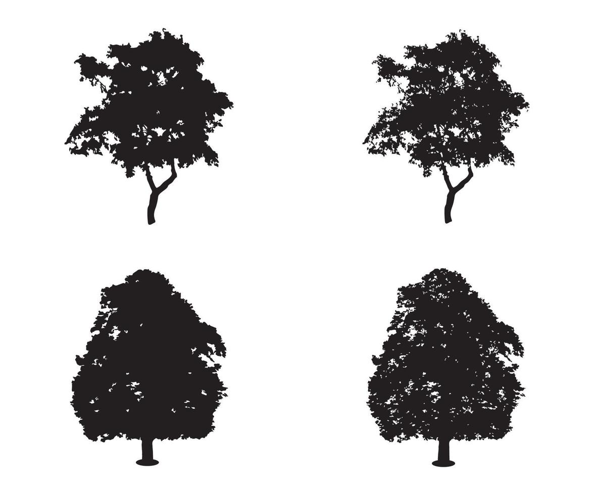 vetor de silhueta de árvore. silhuetas de árvores isoladas da floresta em preto sobre fundo branco. conjunto vetorial de silhuetas de árvores
