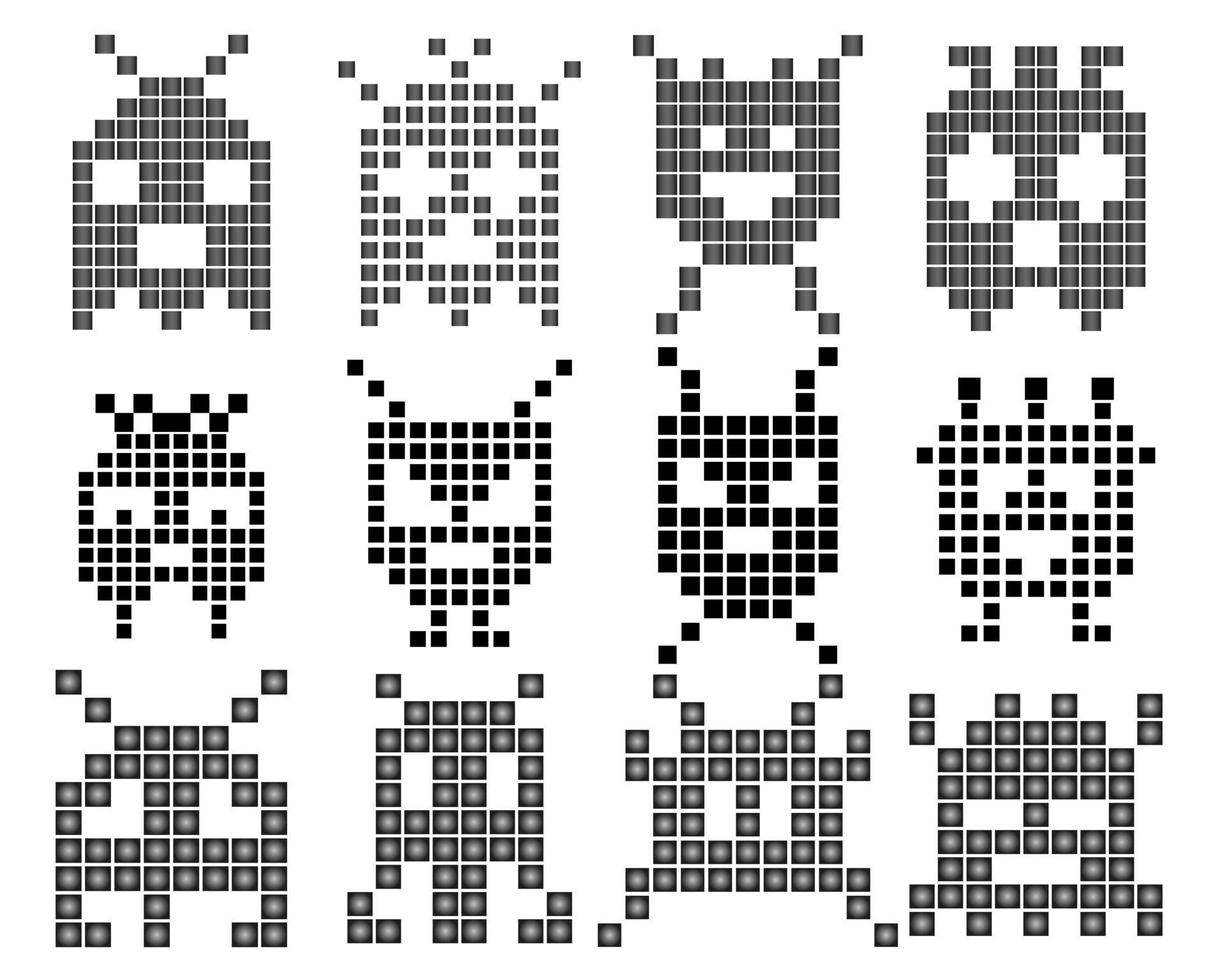 são figuras diferentes dos pixels em um fundo branco vetor