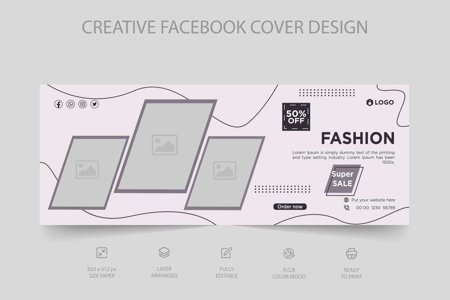 capa dinâmica moderna do facebook e modelo de banner da web de postagem de mídia social para venda de moda online vetor