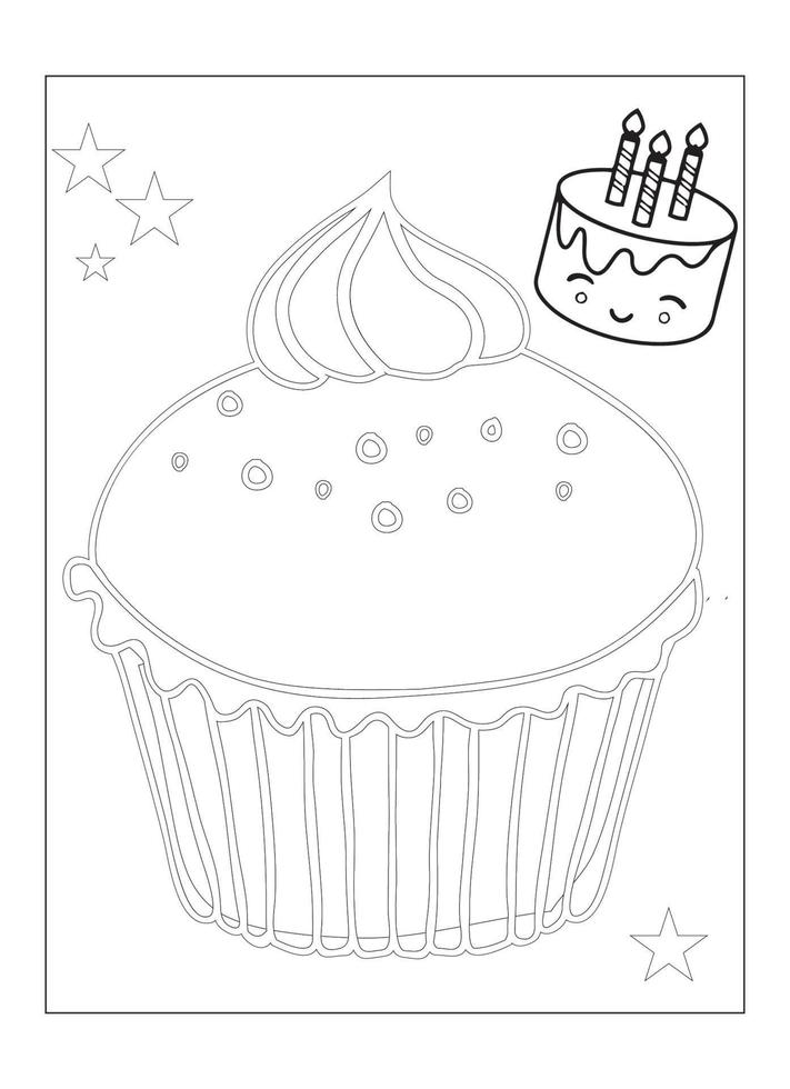 lindo desenho de cupcake kawaii para colorir para crianças vetor