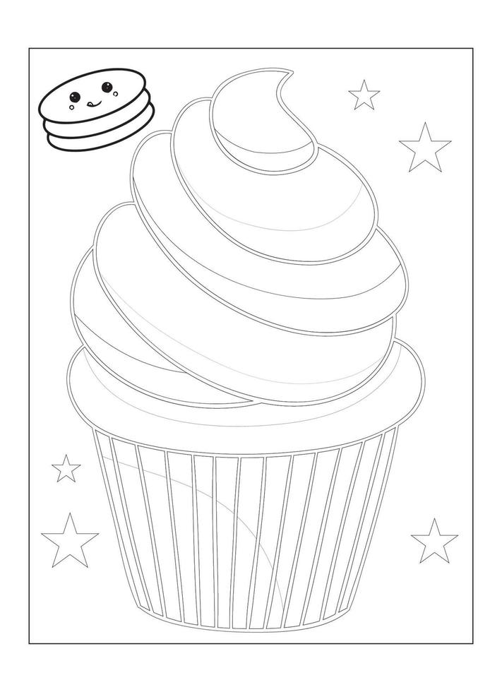 lindo desenho de cupcake kawaii para colorir para crianças vetor