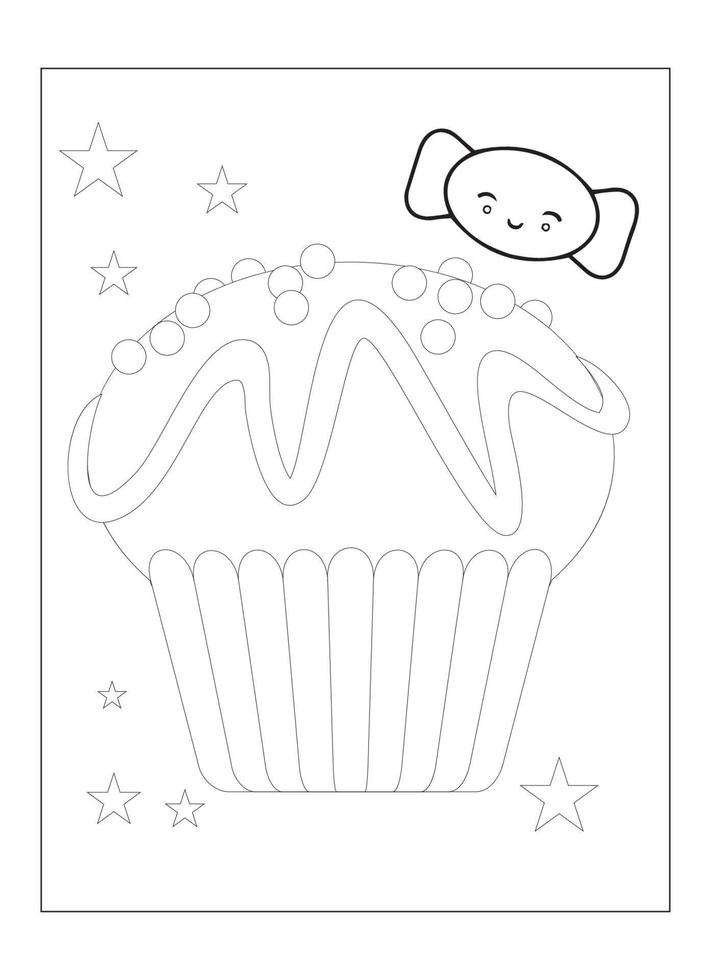 lindo desenho de cupcake kawaii para colorir para crianças vetor