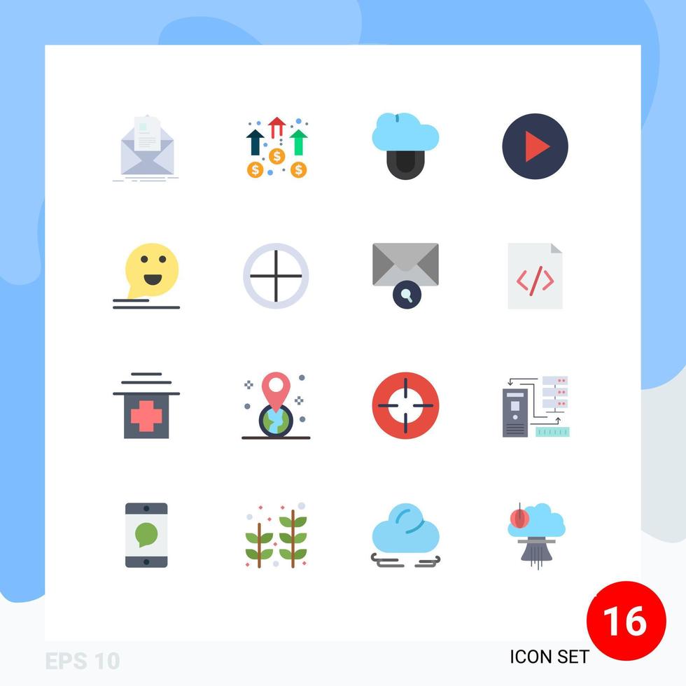 grupo de símbolos de ícone universal de 16 cores planas modernas de bolha de comentário marketing play protection pacote editável de elementos de design de vetores criativos