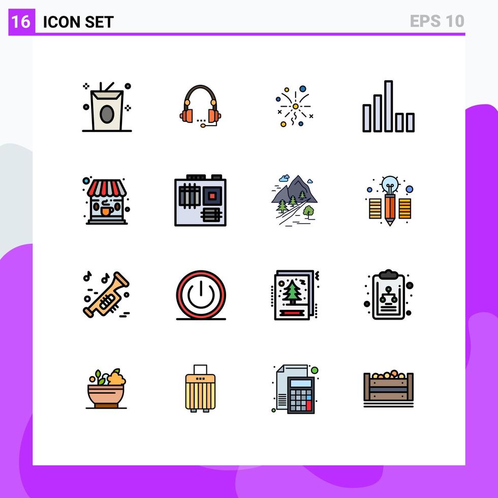 conjunto de 16 sinais de símbolos de ícones de interface do usuário modernos para conexão de fone de ouvido de telefone de café luz elementos de design de vetor criativo editáveis
