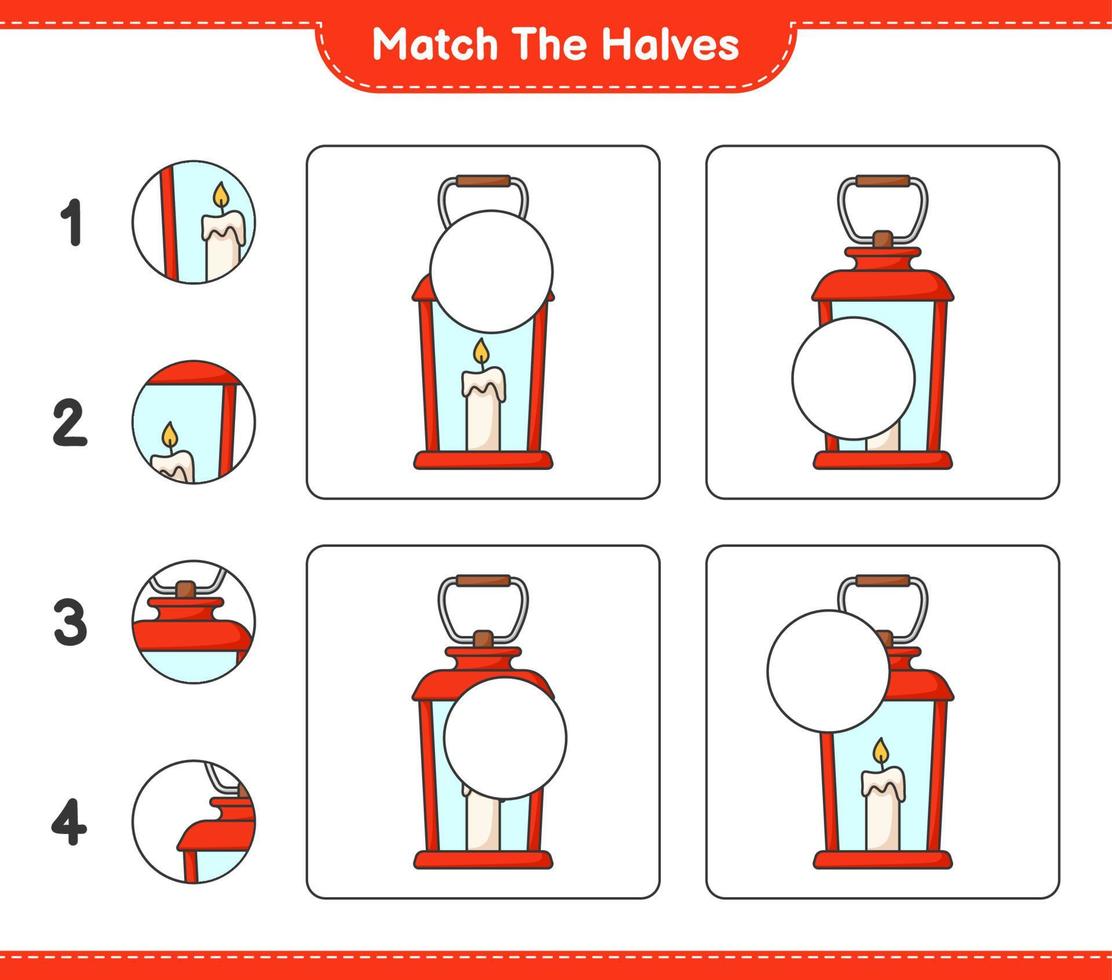 combine as metades. combine as metades da lanterna. jogo educacional para crianças, planilha para impressão, ilustração vetorial vetor