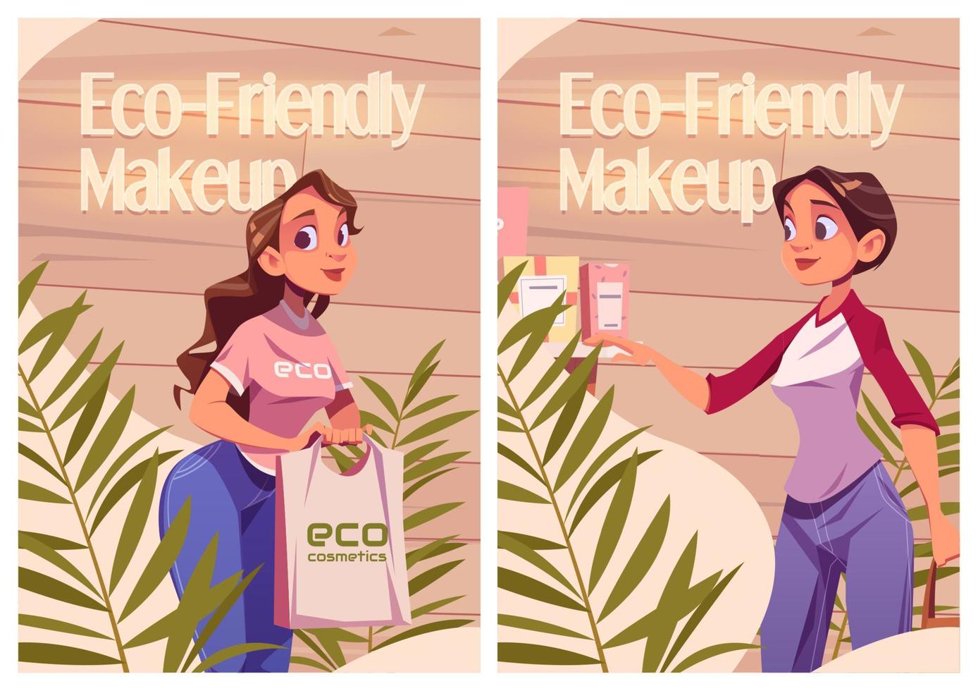 cartazes de anúncios de desenhos animados de cosméticos ecologicamente corretos, beleza vetor