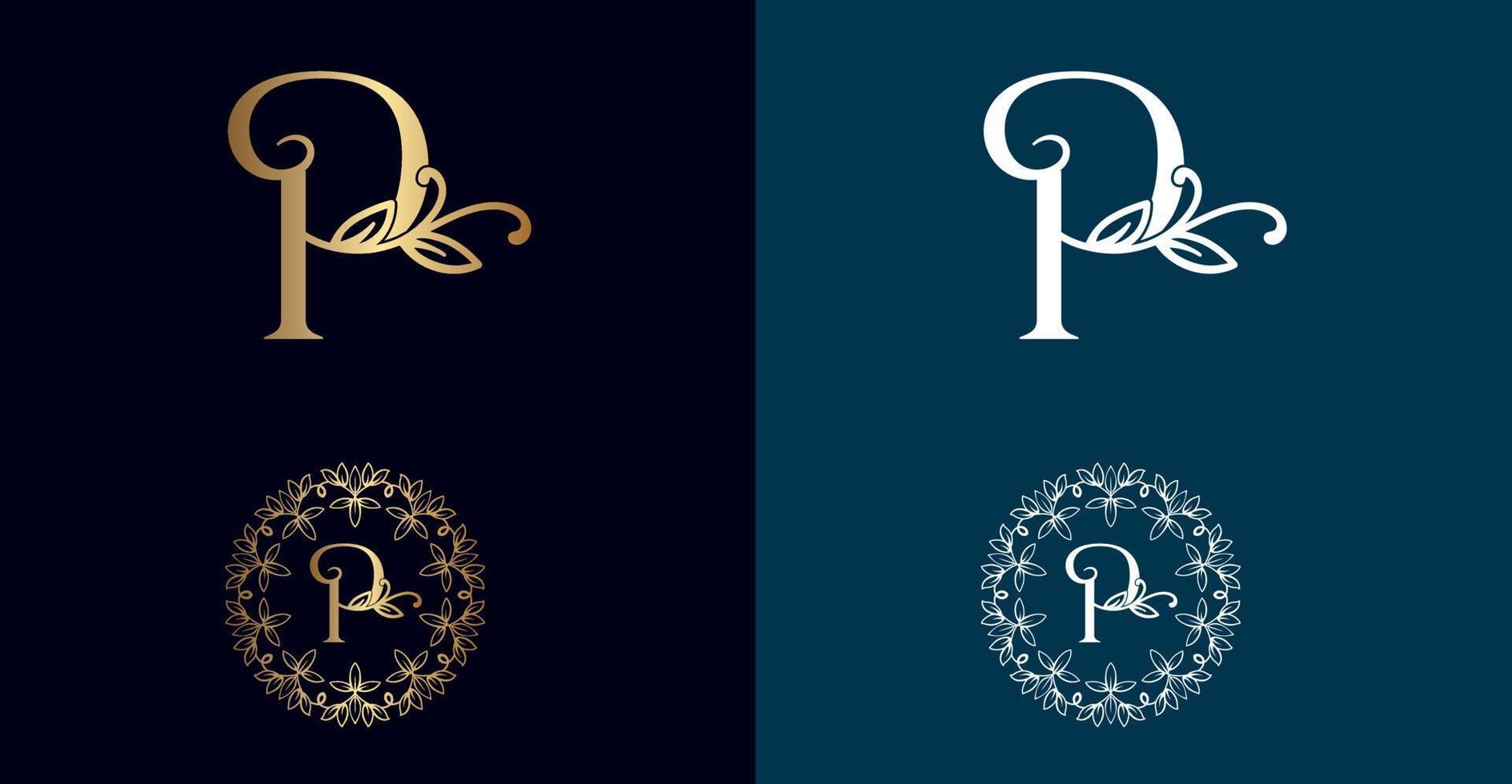 design de letra p logotipo floral vetor