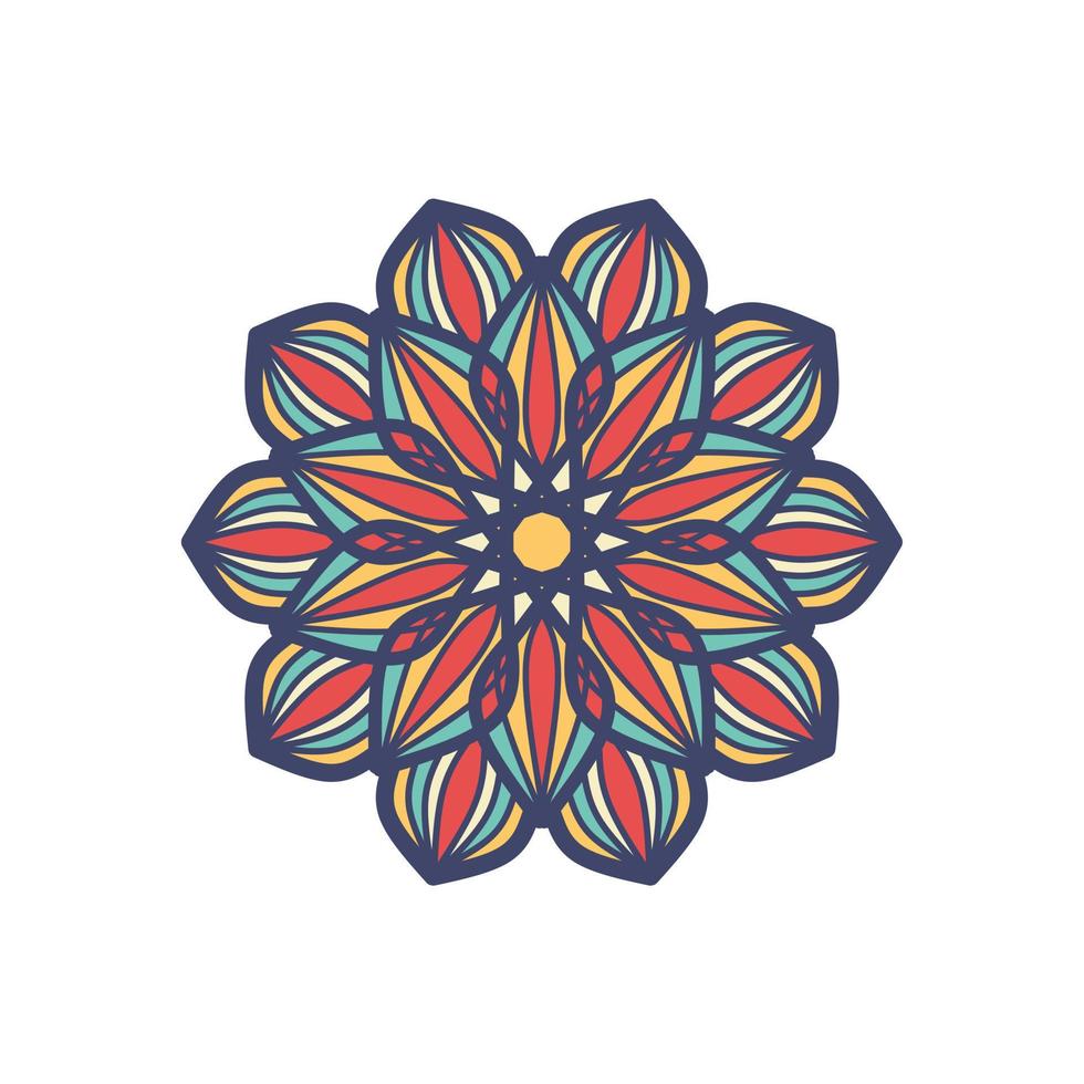 vetor mão desenhada doodle mandala. mandala étnica com ornamentos tribais coloridos. motivos árabes, indianos e otomanos. para cartões, convites, camisetas. ilustração em vetor cor.