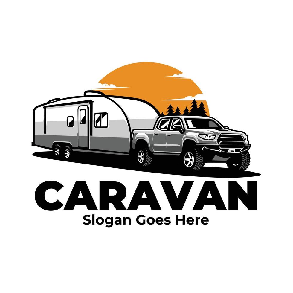 ilustração em vetor logotipo de acampamento de caravana de reboque de caminhão