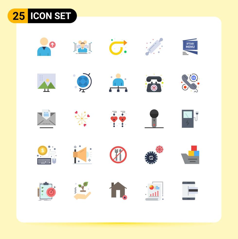 pacote de interface do usuário de 25 cores planas básicas do menu rolo de pão seta rolo de pão padaria elementos de design vetorial editáveis vetor