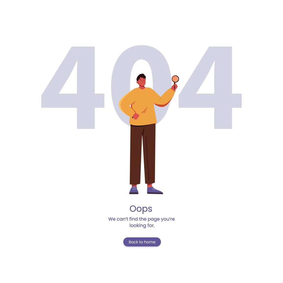Página de erro 404 não encontrada. ilustração vetorial plana com design de personagens moderno do homem. vetor