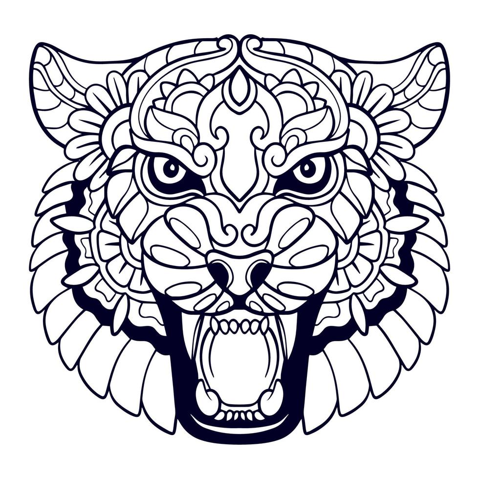 artes de mandala de cabeça de tigre isoladas no fundo branco vetor