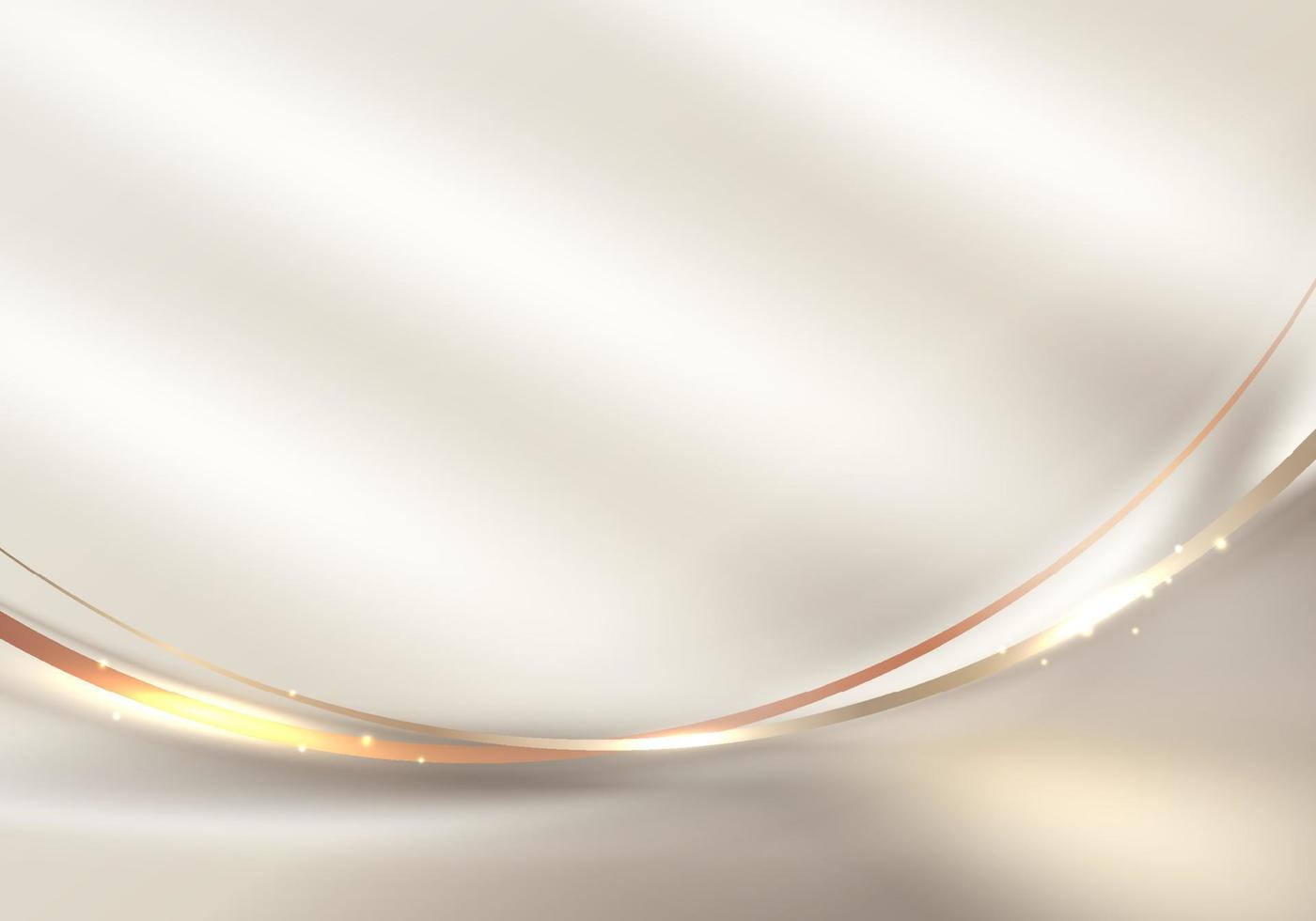 linhas curvas douradas elegantes abstratas 3d e faíscas de luz no estilo de luxo de fundo limpo vetor