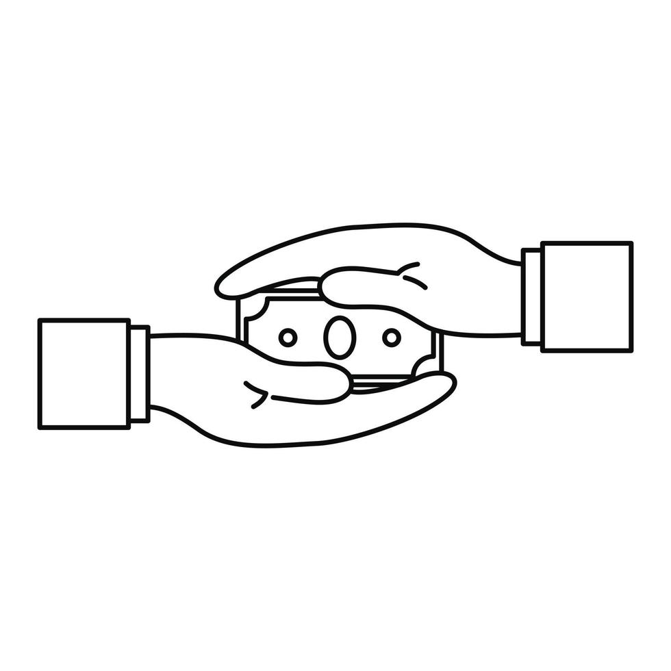 ícone de dinheiro de suborno de duas mãos, estilo de estrutura de tópicos vetor