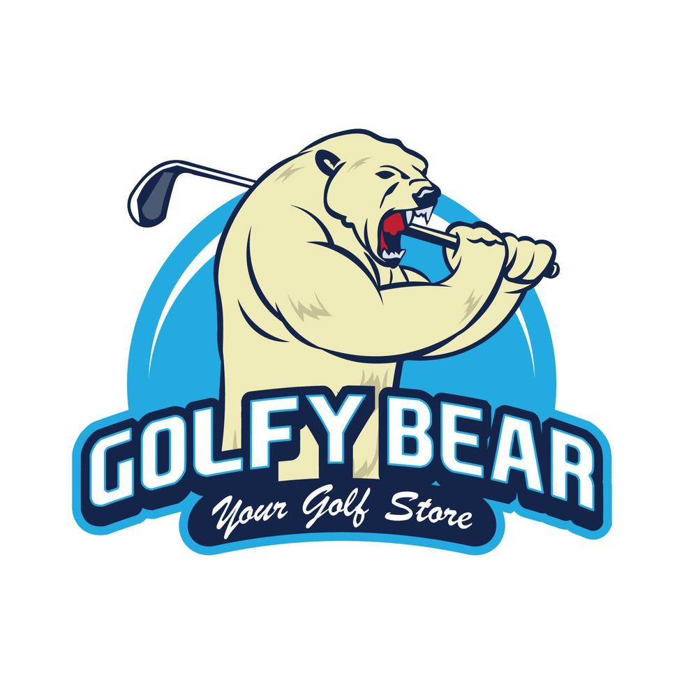 urso polar jogando ilustração vetorial de golfe, perfeito para design de logotipo de loja de golfe e clube também design de mascote de equipe vetor