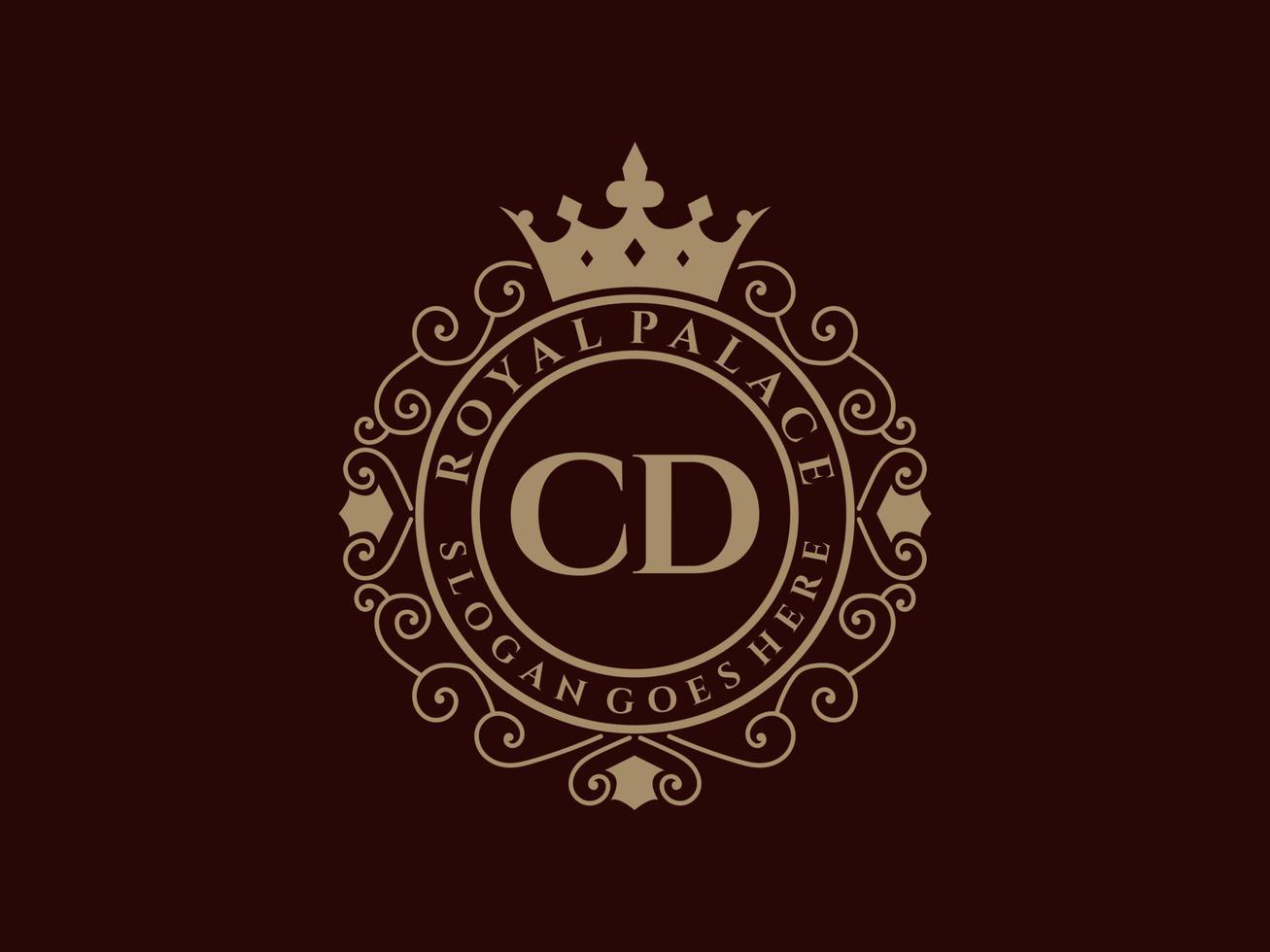 carta cd antigo logotipo vitoriano de luxo real com moldura ornamental. vetor