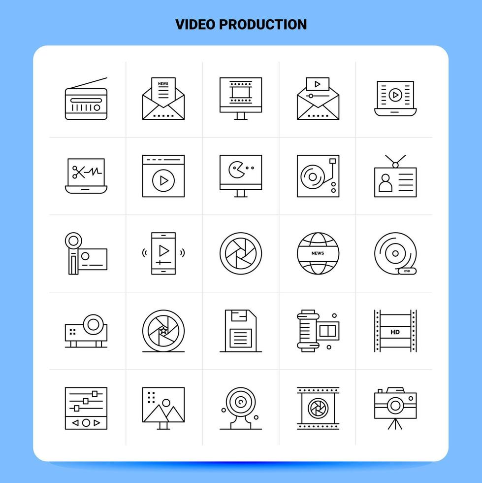 esboço 25 conjunto de ícones de produção de vídeo vetor design de estilo de linha ícones pretos conjunto de pictograma linear pacote de ideias de negócios móveis e web design ilustração vetorial