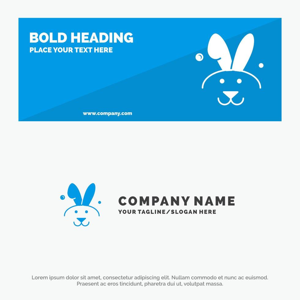 banner de site de ícone sólido de coelho de páscoa e modelo de logotipo de negócios vetor