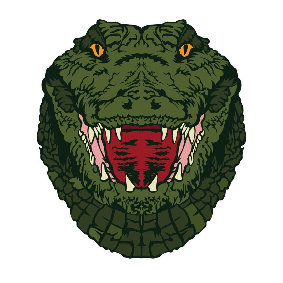 cabeça de crocodilo fecha o rosto em estilo cômico retrô, perfeito para design de camiseta e logotipo da temporada de caça vetor
