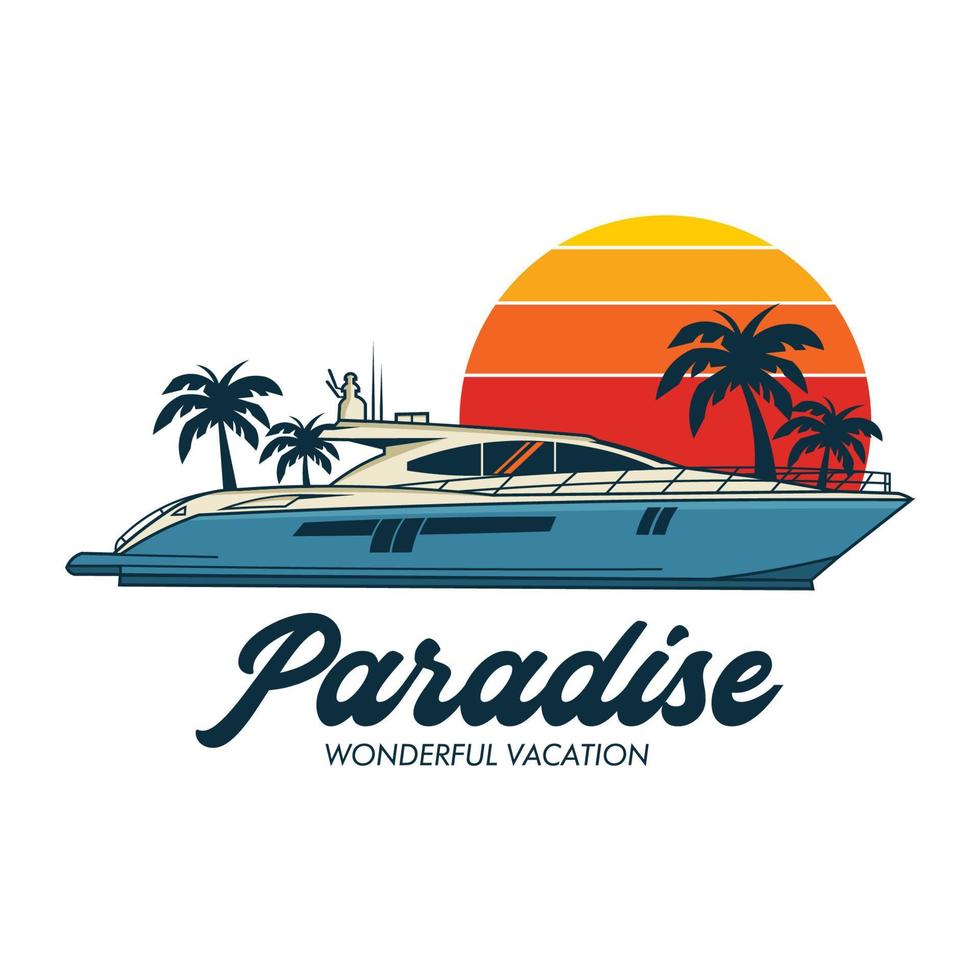 design de logotipo de ilustração vetorial de navio de iate, perfeito para clube vip e logotipo de viagem de férias também design de camiseta vetor