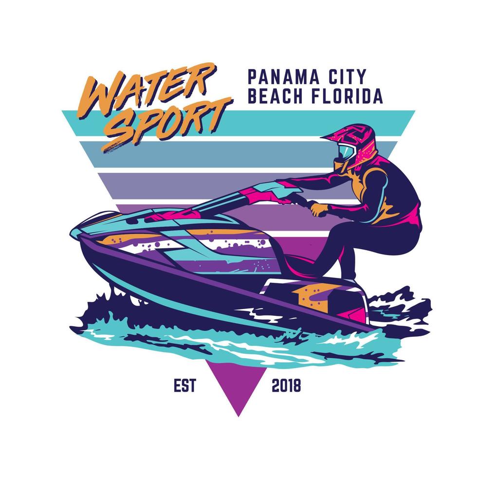 design de ilustração vetorial de esportes radicais de corrida de jetski em cor pop retrô, perfeito para logotipo de evento e design de camiseta vetor